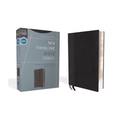 Niv, Thinline Bible, Compact, Leathersoft, Black/Gray, Red Letter, Comfort Print - by Zondervan (Leather Bound)