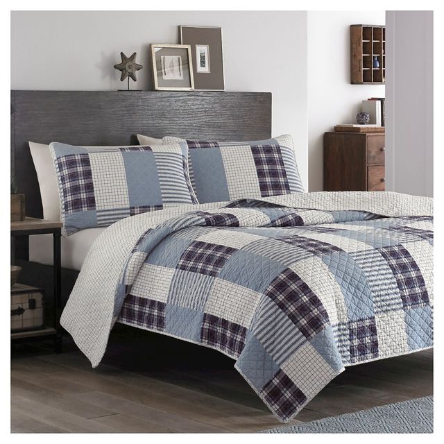 Eddie Bauer Full/Queen Camano Island Quilt and Sham Set Plum: Patchwork Design, Pre-Washed