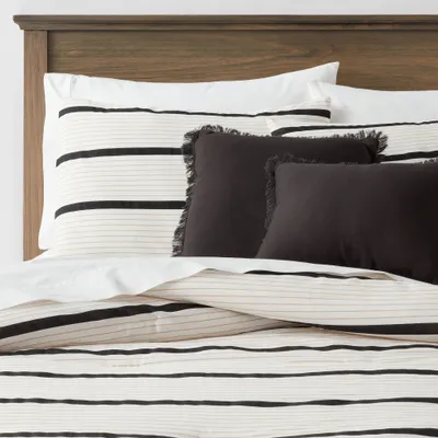 5pc Modern Stripe Comforter Set Off-White - Threshold: Cotton Woven