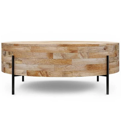 WyndenHall Farmington Drum Coffee Table Natural : Modern Industrial Style, Mango Wood & Iron, 38