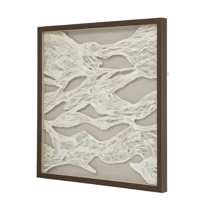 24x24 Abstract Paper & Linen Wall Decor, Distressed Wood Frame - A&B Home: Polyester, Art Deco Style