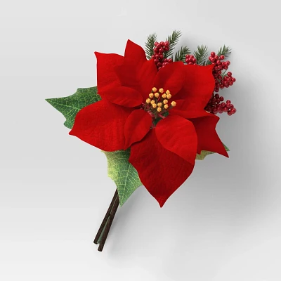 Christmas Poinsettia Mini Stem Bundle Red - Room Essentials