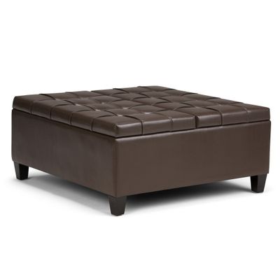 WyndenHall 36 Elliot Coffee Table Storage Ottoman Faux Leather Chocolate Brown: Rectangular Lift-Top Bench, Wood Frame