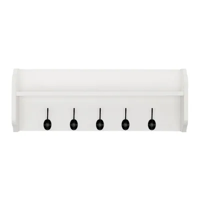 Danya B. 25 x 9 Entryway Floating Utility Wall Shelf with Hooks : Laminated MDF, Iron Hardware, Modern Design