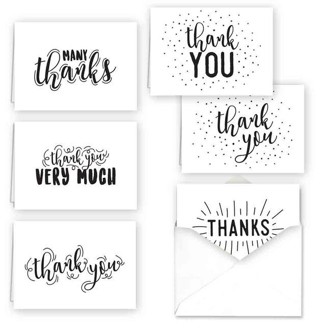 36ct Typography Thank You Assortment Card Set