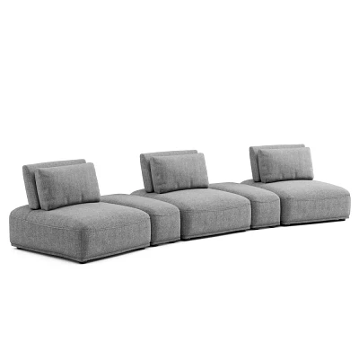 HOMES: Inside + Out 5pc Povoa 159 Modular Curved Sectional Sofa Modern Chenille with Extendable Backrest Gray