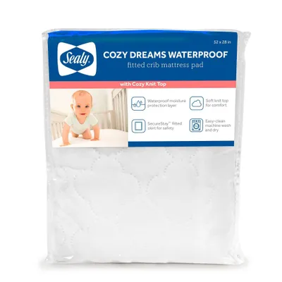 Sealy Cozy Dreams Waterproof Quilted Fitted Crib & Toddler Mattress Pad