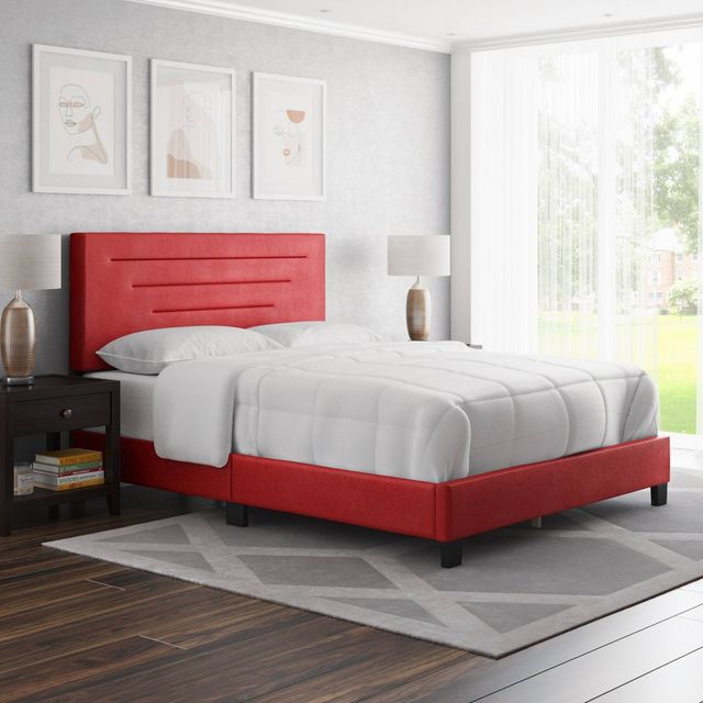 Full Luca Upholstered Bed Red Faux Leather - Eco Dream