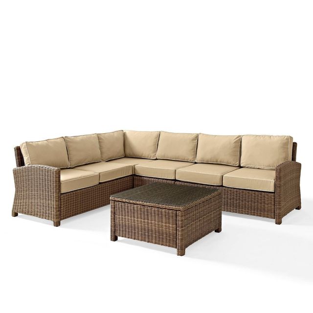 Bradenton 5pc Outdoor Wicker Sectional Set with Coffee Table - Sand - Crosley: UV-Resistant, Steel Frame Patio Ensemble