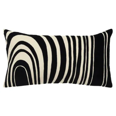 14x26 Oversized Striped Lumbar Throw Pillow Cover Black - Rizzy Home: Cotton Velvet, Industrial Style