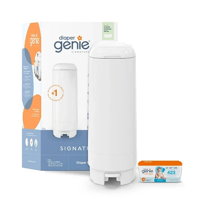 Diaper Genie Signature Pail with 9 Bags - White