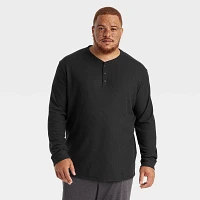 Men Big Long Sleeve Waffle Henley Top