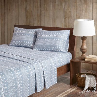 Queen Patterned Flannel Sheet Set Blue Plaid