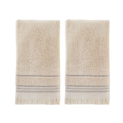 2pc Jude Fringe Hand Towel Set Dark Taupe - SKL Home: Cotton Terry, Stripe Pattern, Bathroom Essentials