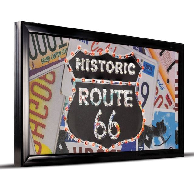 Historic Route 66 Framed LED Sign Black - American Art Decor