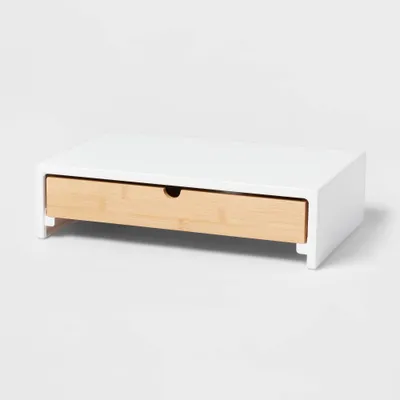 White Monitor Stand with Drawer - Brightroom