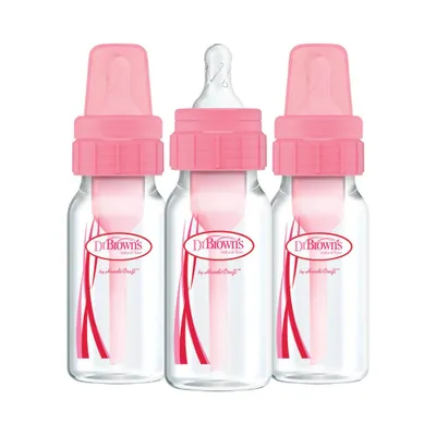Dr. Browns Natural Flow Anti-Colic Options+ Narrow Baby Bottles 0m+ - Pink - 4oz/3pk