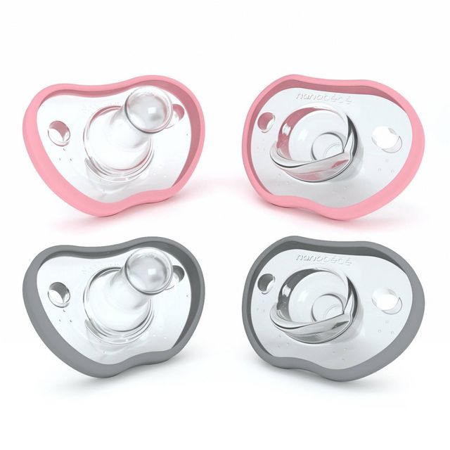 nanobebe Flexy Silicone Pacifier 0-3 Months - Pink/Gray - 4pk