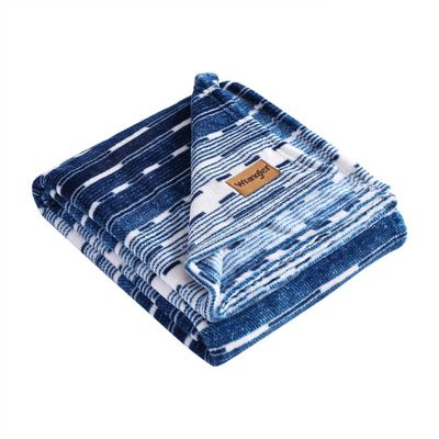 50x60 Logan Stripe Reversible Throw Blanket Blue - Wrangler: 100% Polyester, Machine Washable, Travel-Friendly