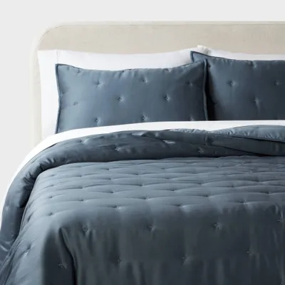 3pc King TENCEL Comforter and Sham Set Dark Teal Blue - Threshold: Satin Weave, 320 Thread Count, Cooling