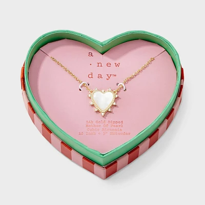 14K Gold Dipped Mother of Pearl Heart Pendant Necklace - A New Day Gold/Ivory