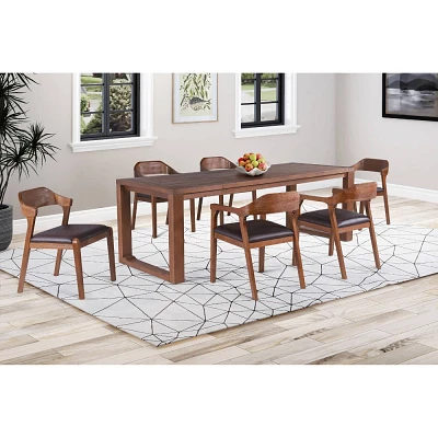 Boraam 7pc Rasmus Extendable Dining Table Set with 2 Side Chairs and 4 Armchairs Chestnut: Modern Faux Leather, Seats 8