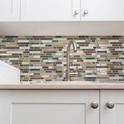 Smart Tiles Bellagio Nola 4pk Peel and Stick 3D Backsplash: Vinyl Wall Tiles, Removable Kitchen Backsplash, Brown, 2.6 sq ft Coverage