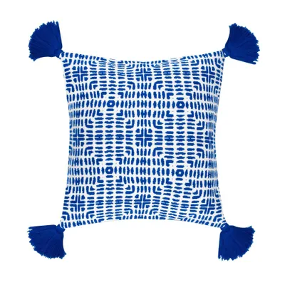 Cote Knit Decorative Pillow Blue/White - Rochelle Porter: Bohemian Style, Cotton Jacquard, Indoor Use, 20x20