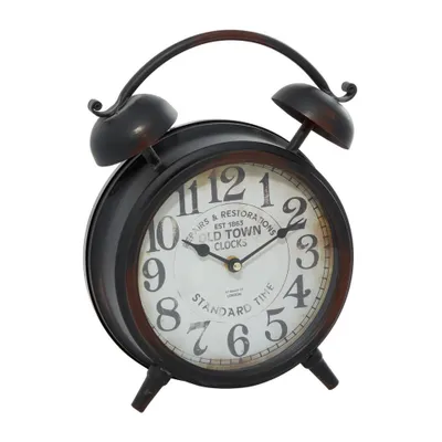 13x10 Metal Clock with Bell Style Top Black - Olivia & May