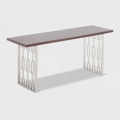 Adore Decor Lennox Contemporary Wood and Silver Metal Bench Dark Walnut Brown