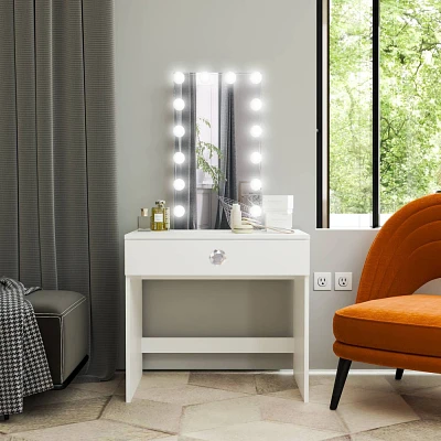 Octavia Lighted Makeup Vanity White - Boahaus: Compact Dressing Table, 14 Bulb Mirror