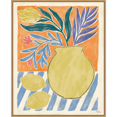 23 x 28 Cyprus and Lemon Still Life IV by Janelle Penner Framed Canvas Wall Art Print - Amanti Art: Citrus Harvest, Botanical Lithograph