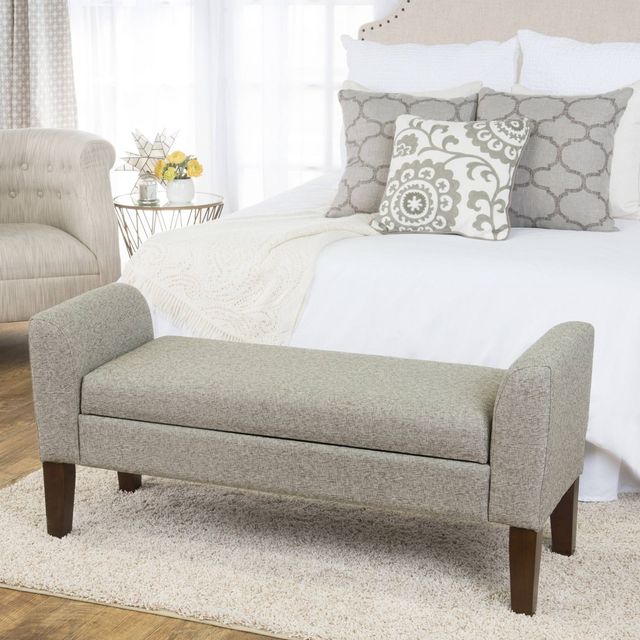 HomePop Tara Storage Bench Settee Gray: Upholstered, Bedroom Settee with Plywood Frame