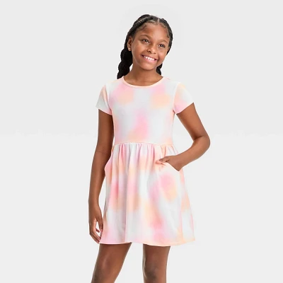 Girls Short Sleeve Tie Dye Dress