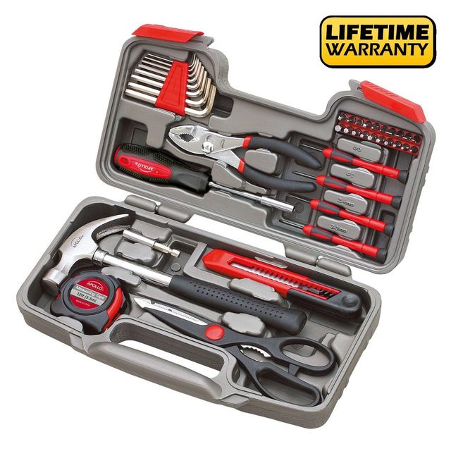 Apollo Tools 39pc DT9706 General Tool Set Red: Small Basic Tool Set with Comfort-Grip, Easy Storage, Lifetime Warranty