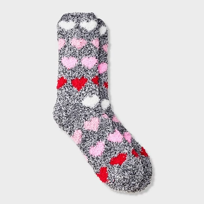 Women Gradient Heart Valentine Day Cozy Crew Sock - Charcoal Gray//Red 4-10