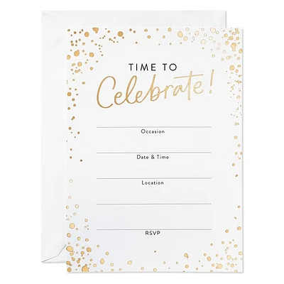 10ct Time to Celebrate Invitation Cards White/Gold: American Greetings Party Invites for All Occasions, 7x5, 10 Pack