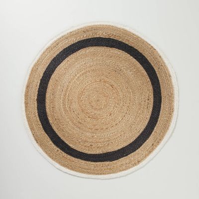 Round 5' Double Stripe Braided Jute Area Rug Charcoal/tan - Hearth & Hand™  With Magnolia : Target