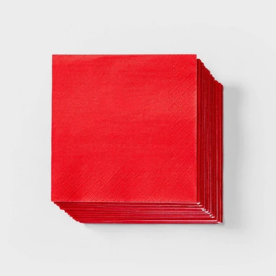 30ct Beverage Napkins Red - Spritz