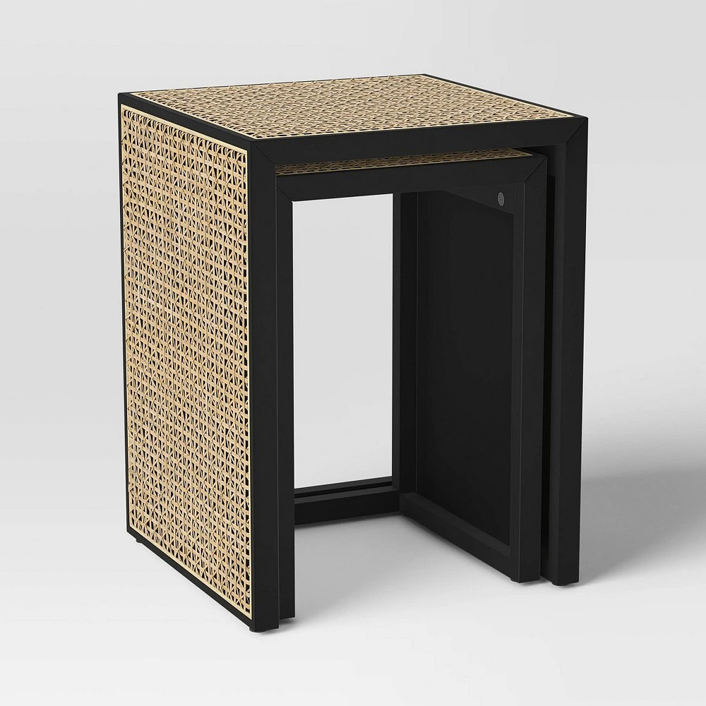 Nesting Accent Table Black/Natural (KD) - Threshold: Pine Frame, Square End Table, 24 High