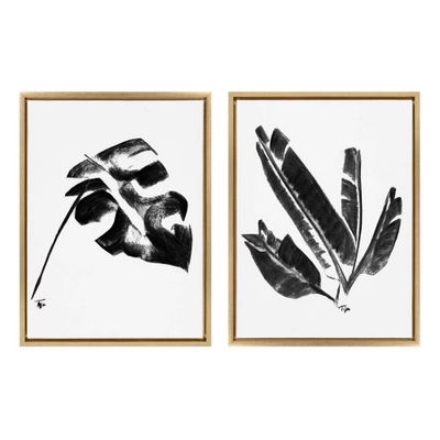 (Set of 2) 18 x 24 Sylvie 582 Monstera and 583 Banana Leaf Framed Canvas Set Gold - Kate & Laurel All Things Decor