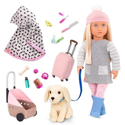 Our Generation Meagan 18 Doll & Pet Travel Bundle