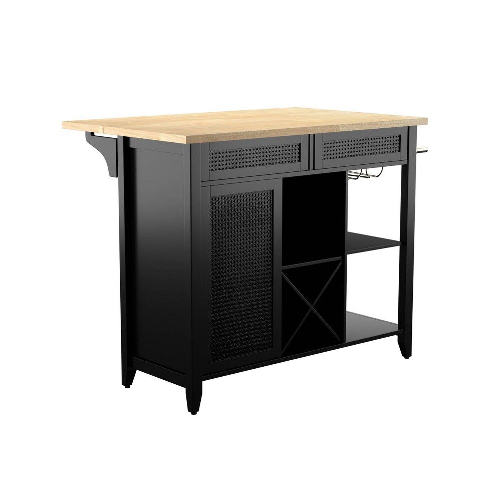 Aiden Lane Ultom Expandable Freestanding Kitchen Island Black/Natural -  Aiden Lane: Drop-Leaf Table, Storage, Towel Bar | The Market Place