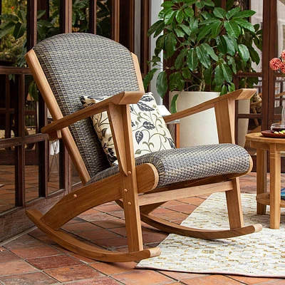 Cambridge Casual Auburn Upholstered Teak Outdoor Rocking Chair: Weather-Resistant with Foam Cushion, Galvanized Steel Hardware