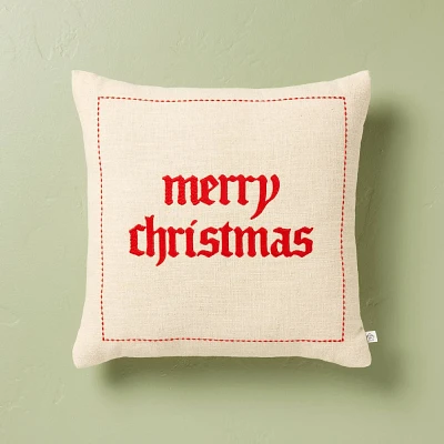 16x16 Merry Christmas Embroidered Square Throw Pillow - Hearth & Hand with Magnolia