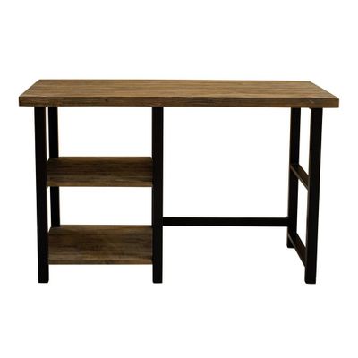 Pomona Writing Desk with Two Shelves Metal and Solid Wood Natural - Alaterre Furniture: Modern Style, Open Storage, Home Office