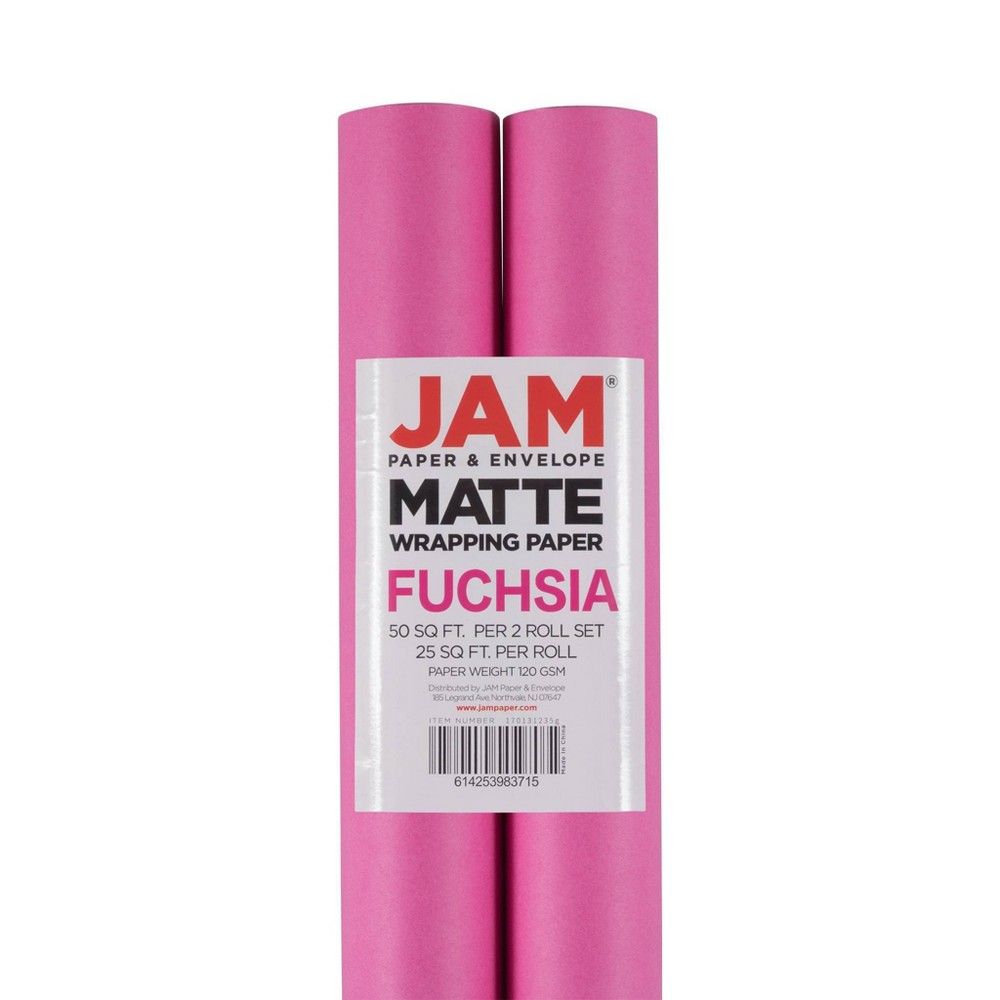JAM PAPER Fuchsia Matte Gift Wrapping Paper Roll - 2 packs of 25 Sq. Ft.