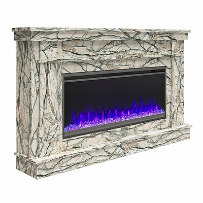 Novogratz Waverly Wide Mantel with Linear Electric Fireplace and Crystal Ember Bed