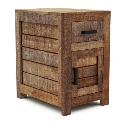 Hoverton Mango Wood Side Table with Cabinet - Furniture Of America: No Assembly, Metal Pulls