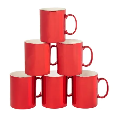 Certified International Set of 6 Holiday Lights 16oz Mugs Red